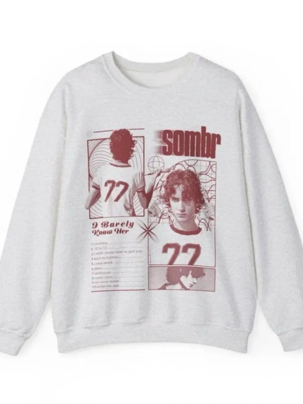 White Crewneck Sweatshirt with Maroon Graphic